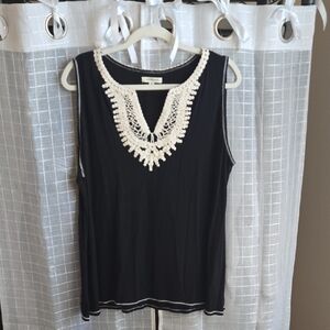 Max Studio Black Blouse with Cream Lace Detail